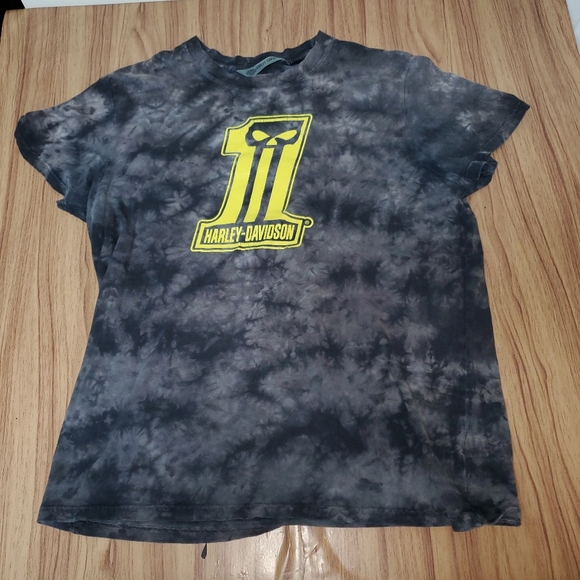 Harley-Davidson Tie Dye T-shirt Men's Large Black Gray Punisher - Picture 1 of 5
